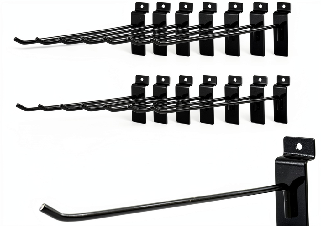 7RiversART slatwall hooks installed in a garage with tools hanging securely
