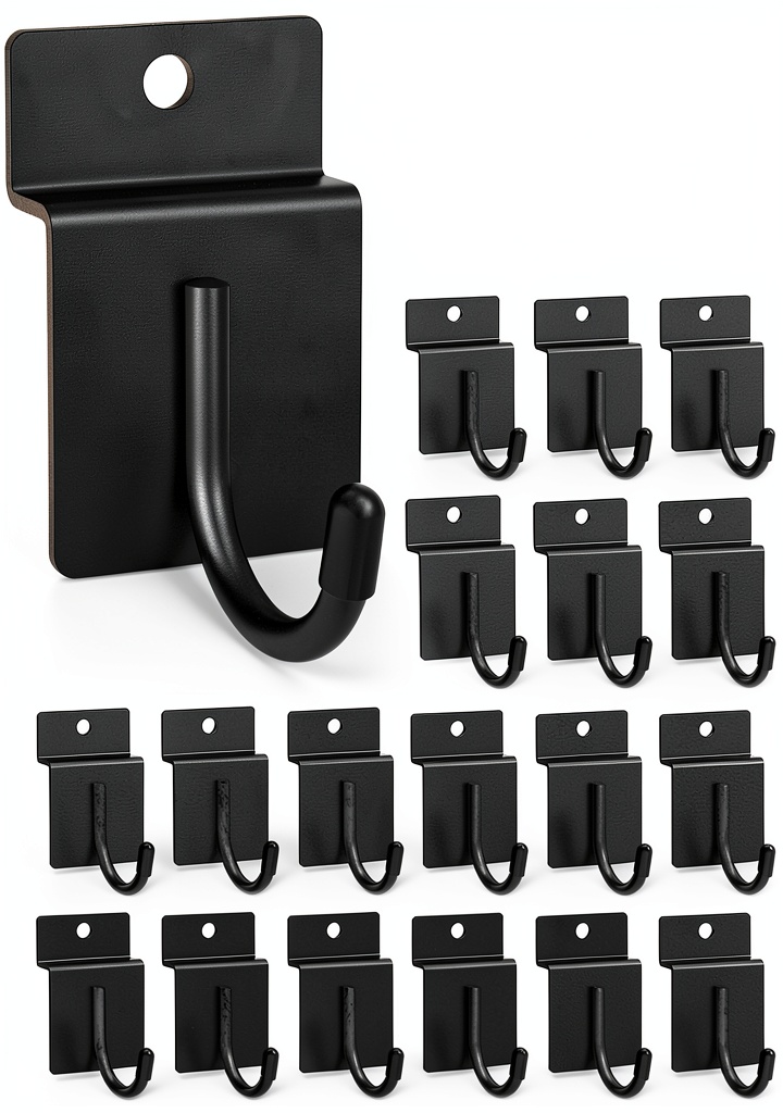 MQKIWAO steel slatwall hooks installed on a metal panel