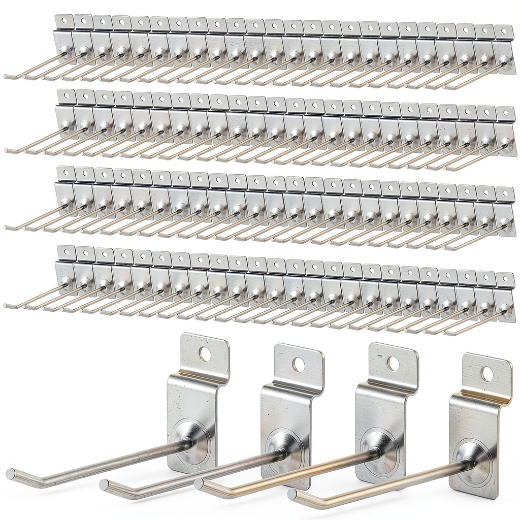 Mekueeex slatwall hooks installed in a garage setting