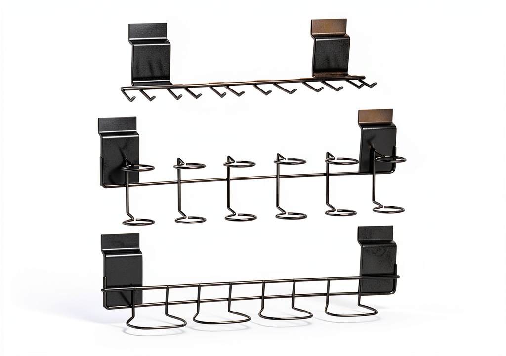 'BeapTcely slatwall screwdriver holder mounted on a garage wall'